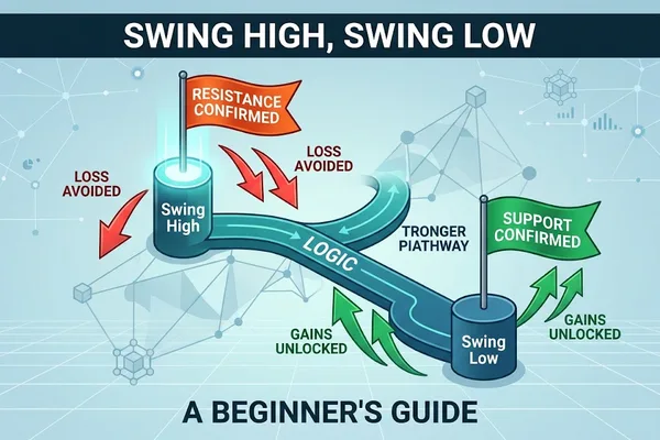 A simple zigzag price line with its peaks and dips marked by small dots.