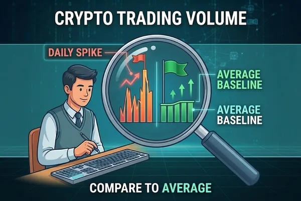 A simple bar chart of daily trading activity for an unnamed coin, with a smooth average line running through the bars.