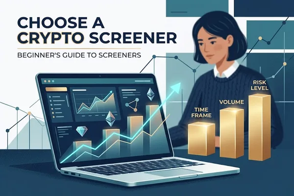 Eine Krypto-Screener-Tabelle, die Coins nach Kursänderung, Volumen und Abstand zum Allzeithoch vergleicht
